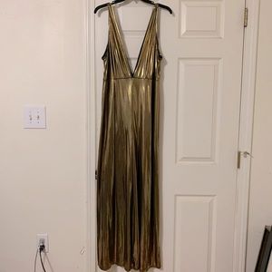 Forever 21 metallic wide leg gold jumpsuit